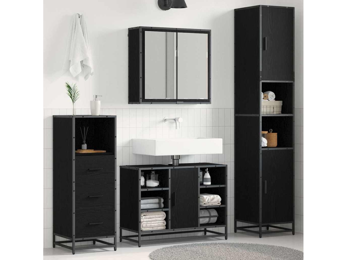 Vidaxl Conjunto De Móveis Para Banheiro Com Porta 3 Pcs Carvalho Preto