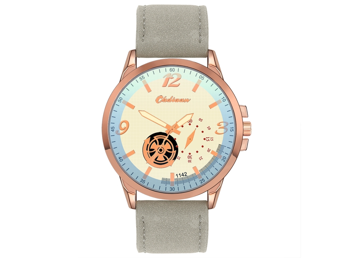Reloj De Pulsera De Cuero Pu Hombre Empresarial Casual Simple Oro Rosa + Gris