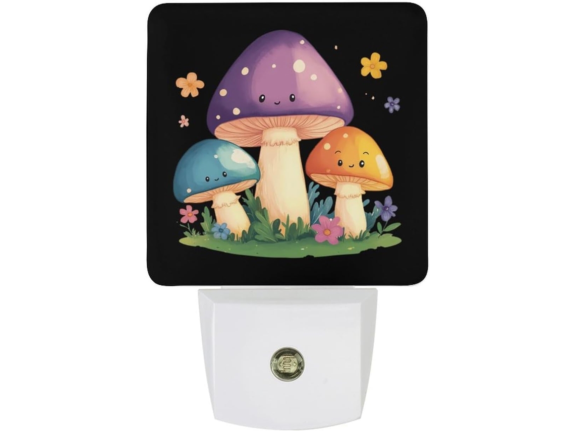 Luminária Noturna Em Formato De Cogumelo Com Luz Parede Led E Sensor Crepuscular
