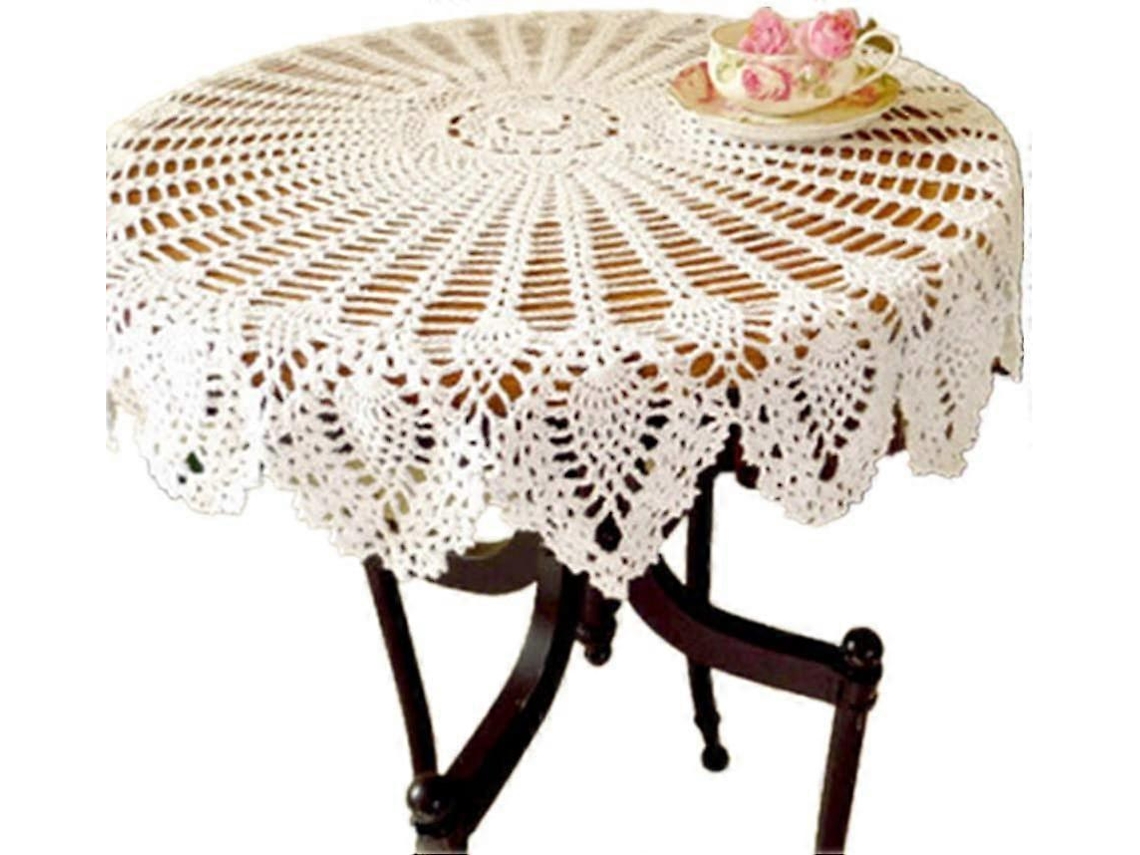 Lurelia Individual Redonda Algodão Renda Crochê Branco Azul Bege 80 Cm Retrô Feito À Mão