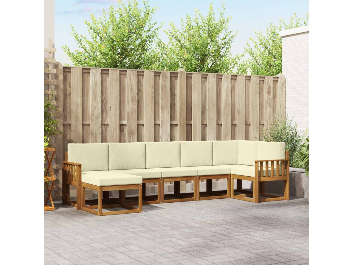 Vidaxl Conjunto De Sofás Para Exterior 7 Pcs Natural E Creme