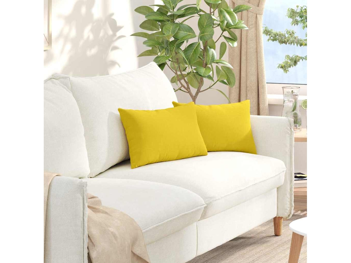 Vidaxl Travesseiros De Sofá 2 Unid. Tecido Amarelo Claro 50 X 30 Cm