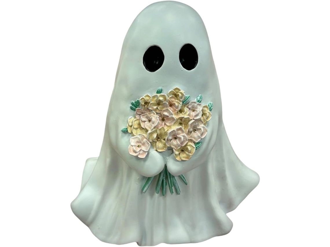 Estátua decorativa de resina de fantasma Fofo com flores para decoração de Halloween, assustadora, para mesa, quarto, sala, VAYOTOY