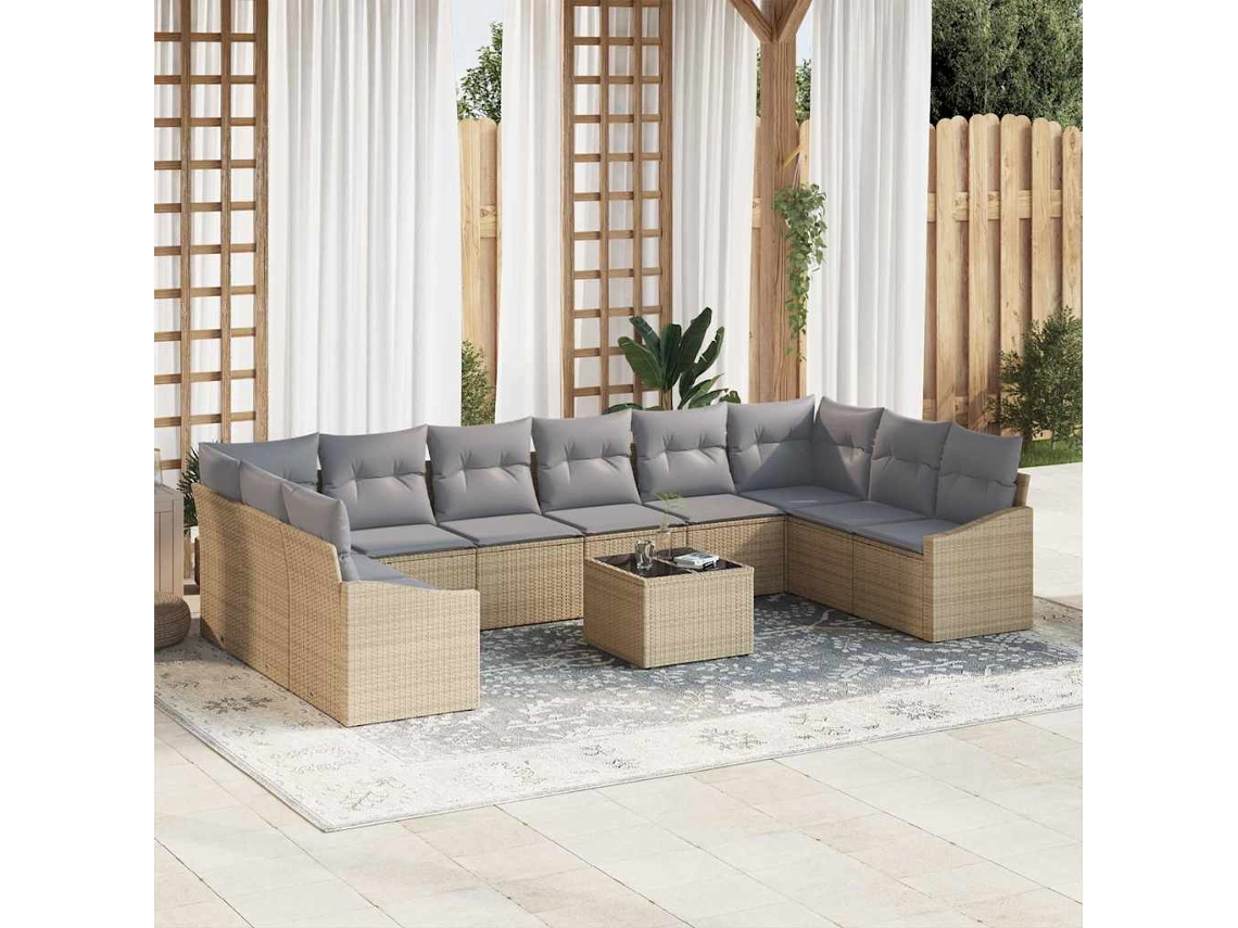 Vidaxl Conjunto De Sofás Com Almofada 11 Pcs Bege Vime Pe