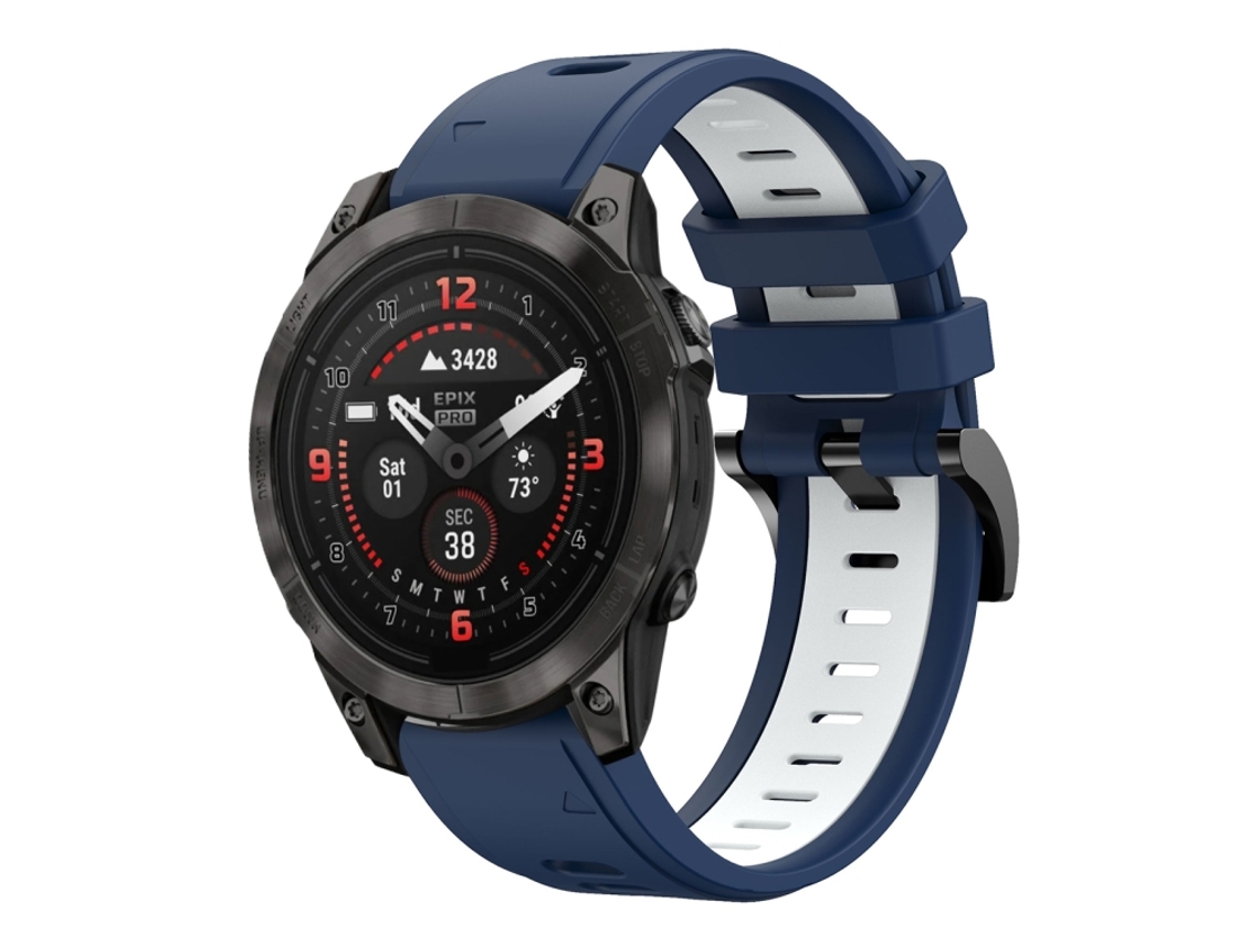 Bracelete Para Garmin Epix Pro (47mm) - Silicone Esportivo - Duas Cores (22mm) Azul Meia-noite + Branco