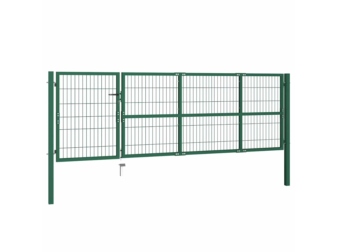 Portão de jardim com postes 350x100 cm Aço Verde. EXCLUSIVO DA MAISON