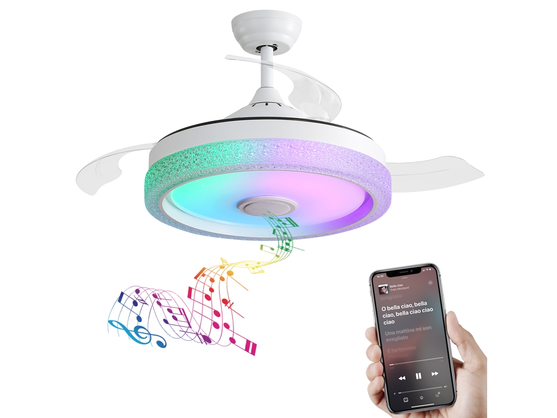Ventilador De Teto Invisível 42 Polegadas Com Luz Led 32 W, Três Pás Abs, Motor Dc Reversível E Controlo Remoto
