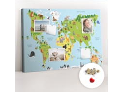 Quadro De Cortiça Com Impressão Mapa-múndi Com Animais Para O Corredor Espelharte (100x70 Cm)