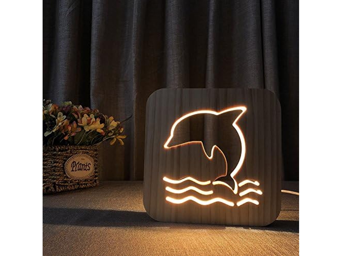 Creative 3D Dolphin Wooden Lamp Led Table Light Usb Power Cartoon Nightlight Desk Lamp Home Bedroom Decor Lamp Gift For Kids Adult Girls Boys