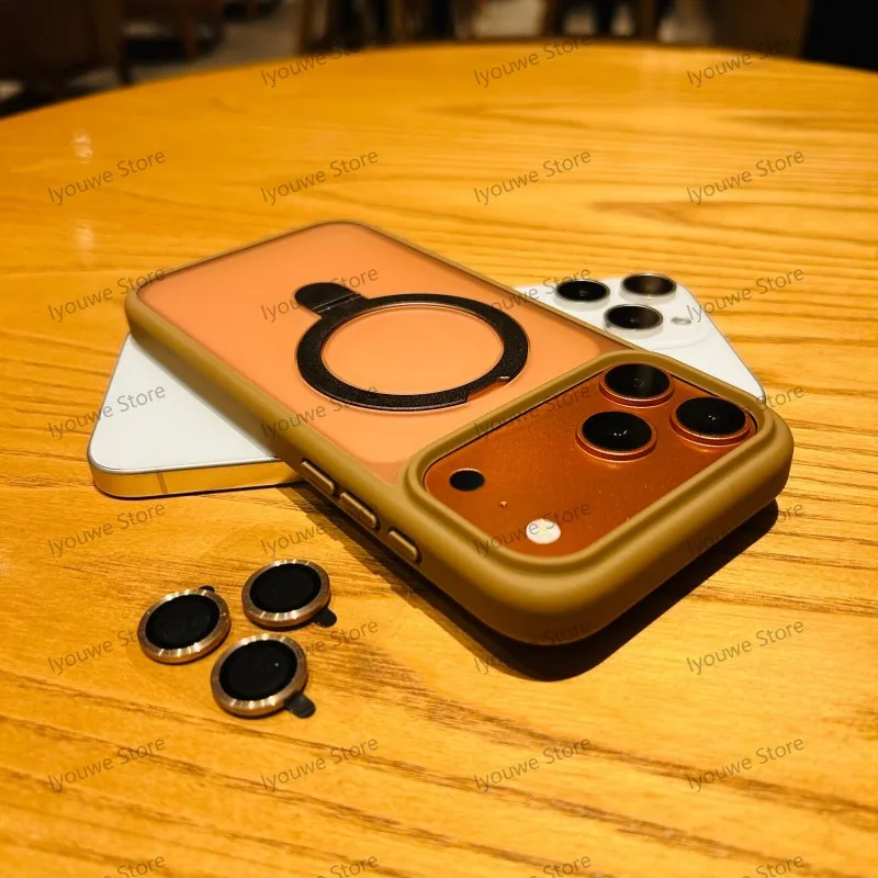 Capa Magnética Brilhante De Metal Com Suporte Para Iphone 15 Pro Max (dourado).