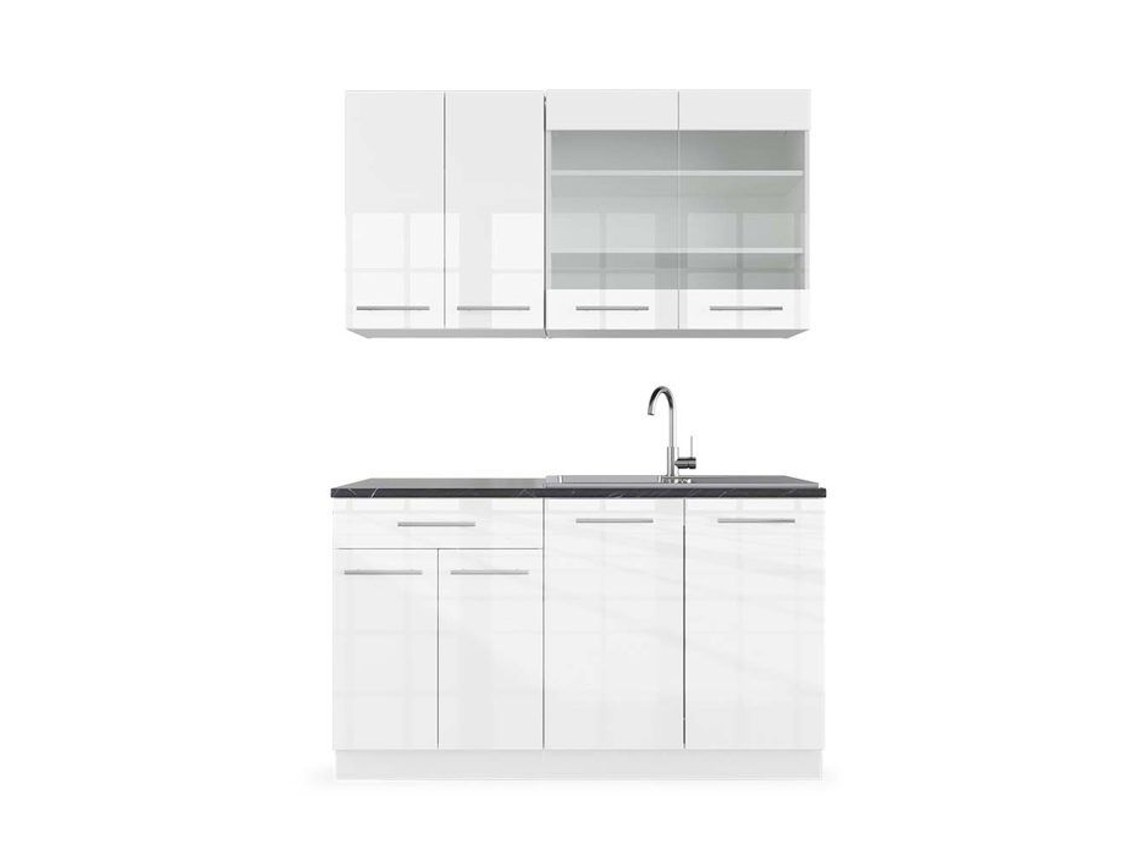 Cozinha Fame-Line, 140 cm, PT Antracite, branco brilhante/branco, VICCO