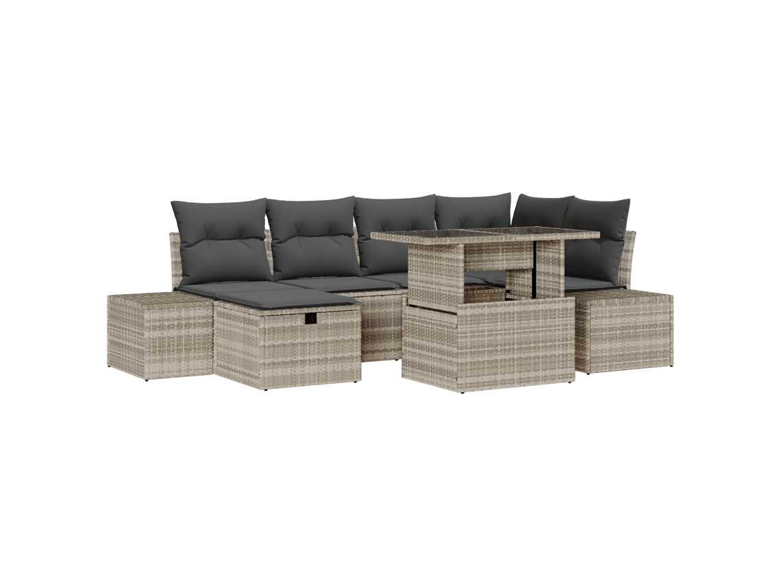 Conjunto 7 Sofá Modular Vidaxl Cinzento-claro Vime Pe (100 X 55 X 73 Cm)