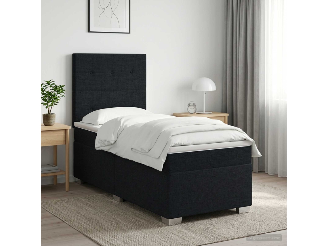 Vidaxl Cama Box Spring Com Colchão Preto 90 X 200 Cm Tecido