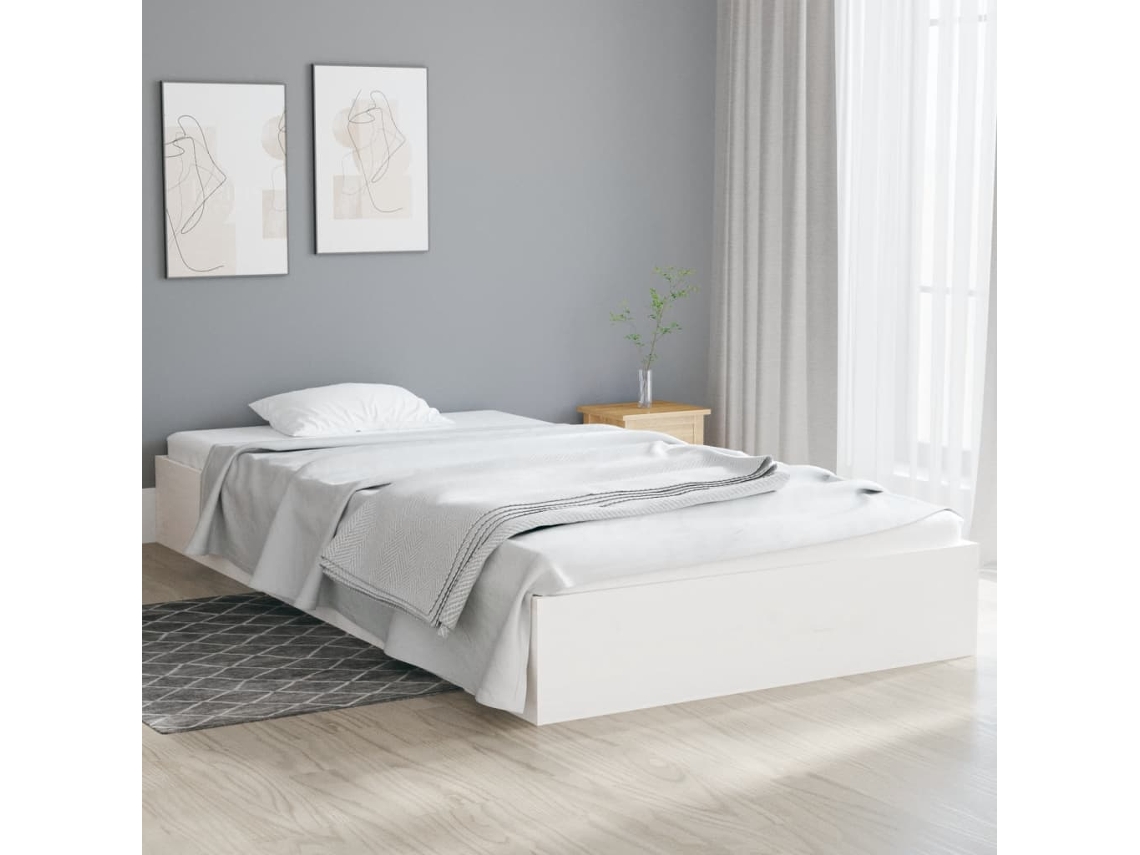 Vidaxl Estrutura de Cama 100x200 Cm Madeira Maciça Branco
