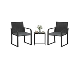 Conjunto de jardim em rattan sintético com 2 poltronas, sofá 2 lugares, mesa central, almofadas, creme QINGYU TECH