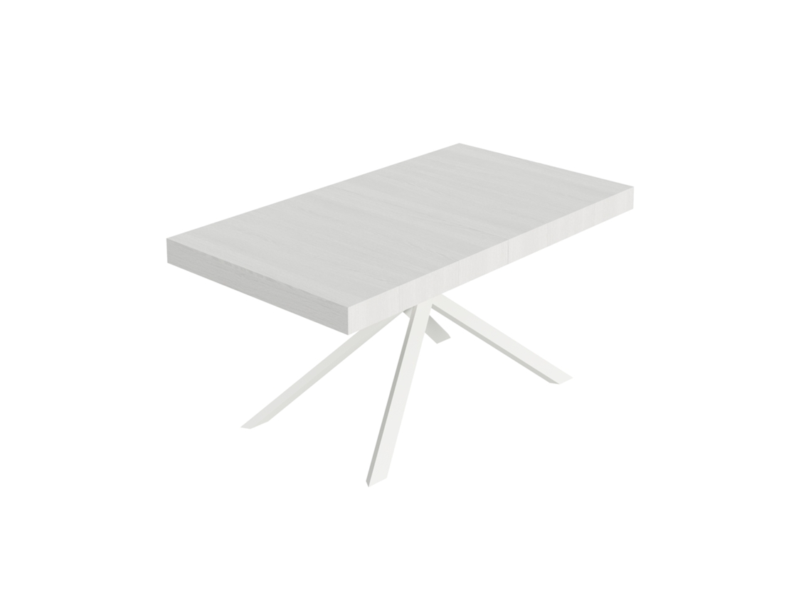 Mesa Extensível Niket 160/264x90 Cm Freixo Branco Com Pés Brancos Itamoby