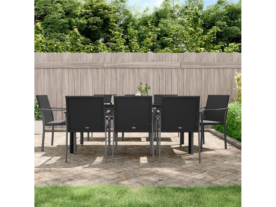 Vidaxl 9 Pcs Conjunto De Jantar P/ Jardim Com Almofadões Vime Pe E Aço