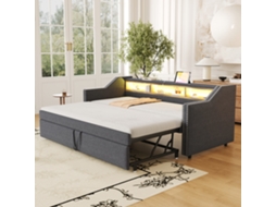 Sofá-cama Cinza Escuro 90/180x190cm, Compartimentos, Led, Usb.-op