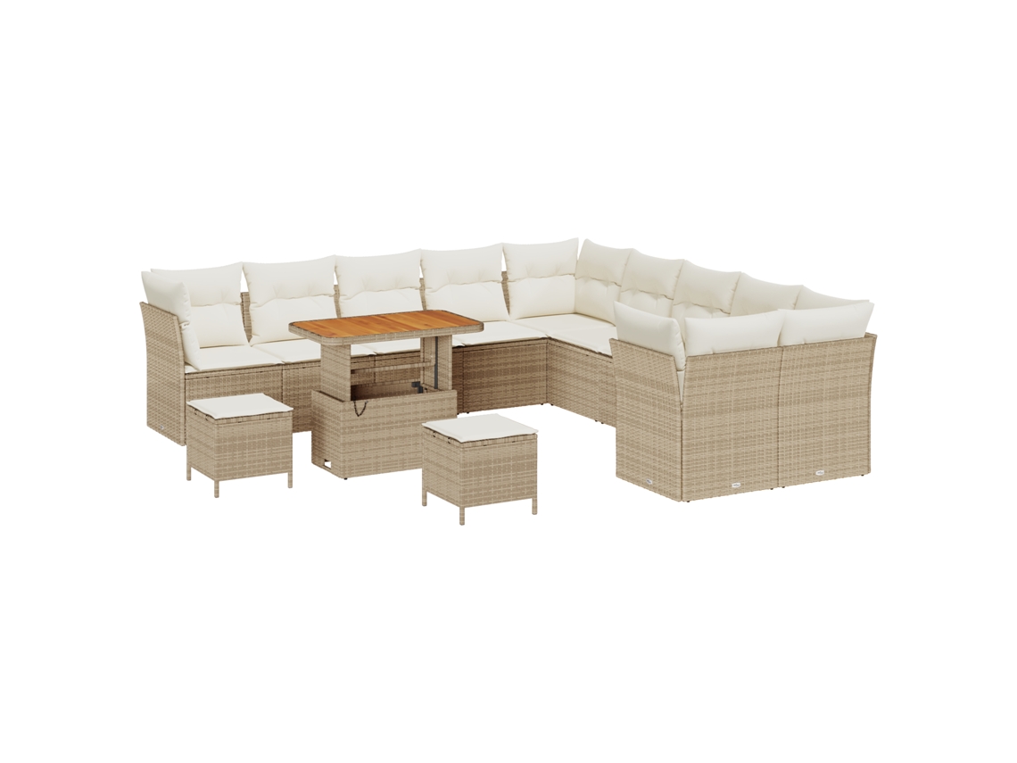 Conjunto 13 Conjunto De Sofá De Jardim Vidaxl Bege Vime Pe (90 X 55 X 71 Cm)