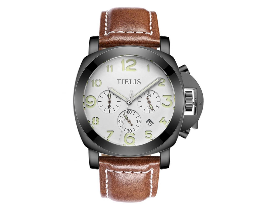 Reloj Hombre Analógico De Cuero Resistente Al Agua Movimiento De Cuarzo Casual