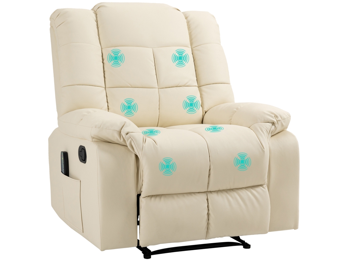 Cadeira de Massagem Cs, Reclinável, 8 Pontos, Vibração, Imitação Couro, Branco Creme