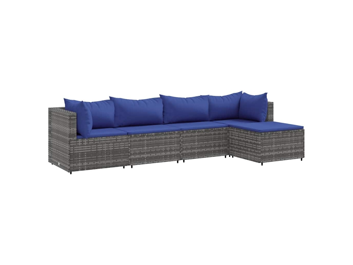 Conjunto 5 lounge de jardim c/ almofadões VIDAXL vime PE cinzento