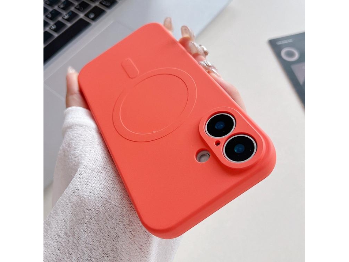 Capa Magsafe Para Iphone 17 - Silicone Líquido Com Cor Sólida | Magnética - Laranja