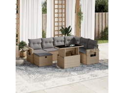 Vidaxl 8 Pcs Conjunto De Sofás P/ Jardim Com Almofadões Vime Pe Bege