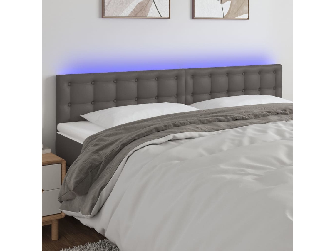 Vidaxl Cabeceira Cama C/ Led 180x5x78/88cm Couro Artificial Cinzento