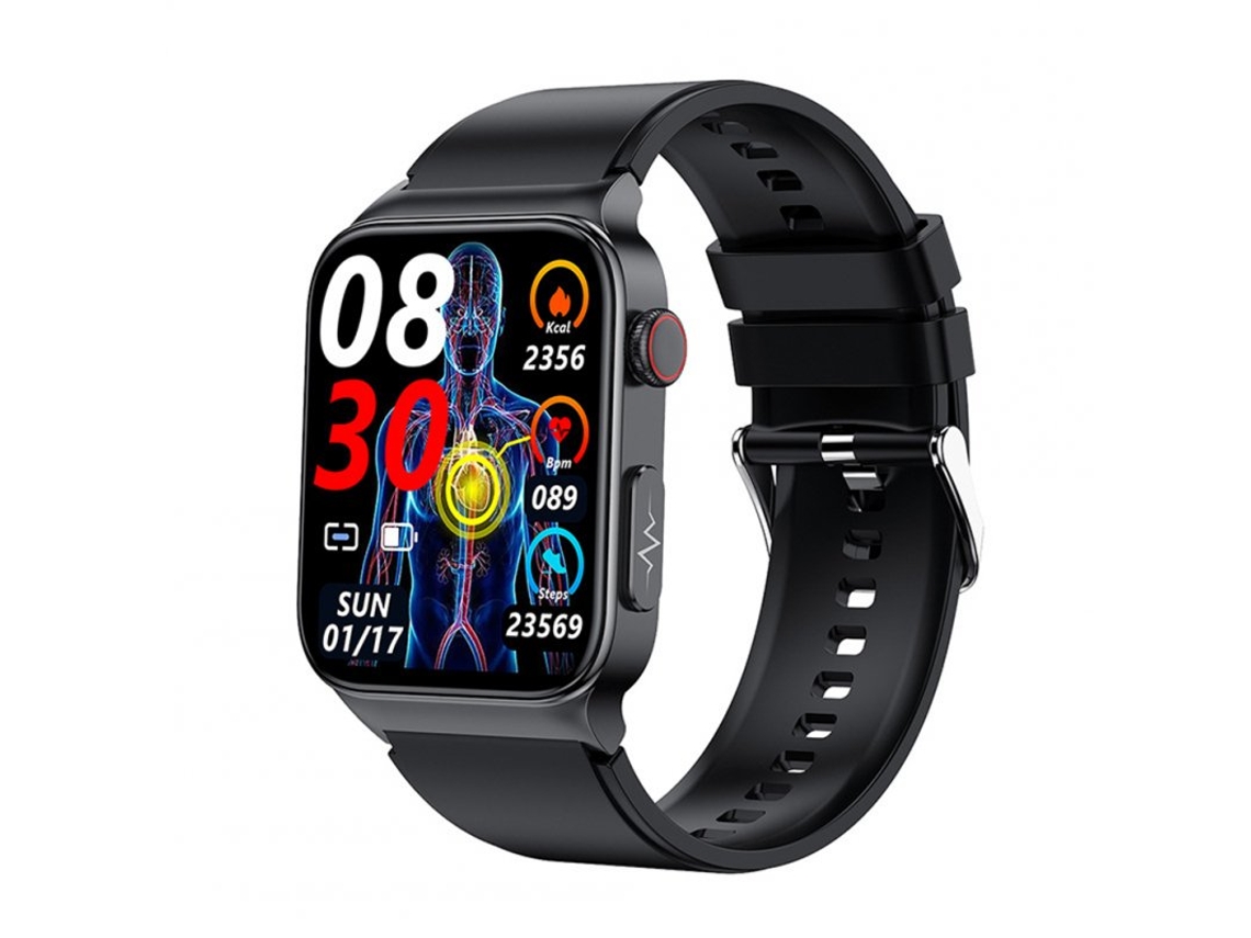 Smartwatch E500 Tela Sensível Ao Toque Ppg Monitoramento em Tempo Real Fitness de Borracha Preta