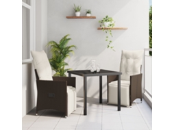 Conjunto De Jantar De Jardim 3 Peças Com Almofadas Marrom Rattan Poliéster Wsd222303 Lovely Home