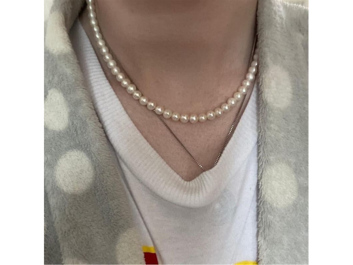2026 collar de Perlas Simuladas Unisex de Acero Inoxidable 8mm Moda Tendencia 2022 50 Cm