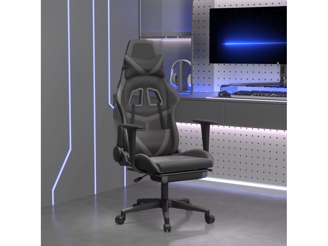 Vidaxl Cadeira Gaming C/ Apoio Pés Couro Artificial Preto E Cinza