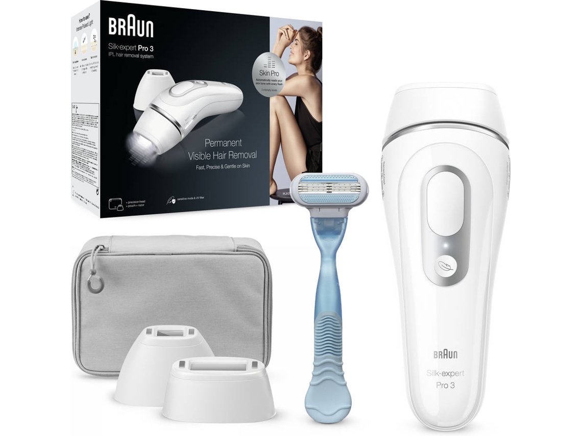 Depiladora Luz Pulsada BRAUN Silk·expert Pro 3 PL3121 (IPL - Multi-zonas - Branco e Prateado)