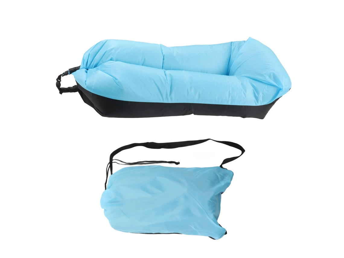 Mali sofá Inflável 1,85m X 0,7m Têxtil Oxford Easy Inflation para Camping Praia Viagem Preto e Azul