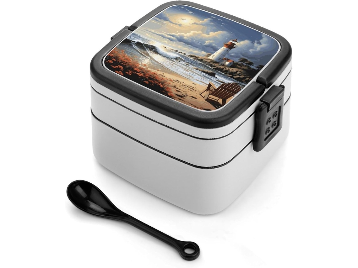 Marmita Bento Sea Lighthouse Sandbeach Para Adultos, Lancheira Bento Selada Com Colher, Marmita Bento Durável De Camada