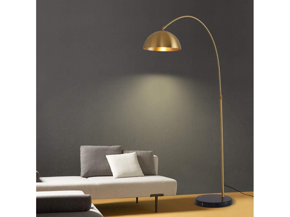 Luminária De Chão Arqueada Ccxxygwj Com Base Mármore, Estilo Nórdico, Com Acabamento Em Cobre E Estrutura Metálica Curva