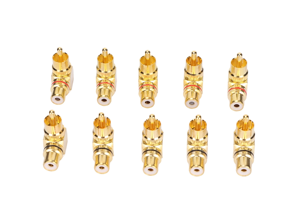 Conjunto De 10 Adaptadores Rca Ângulo Reto, Macho Para Fêmea, Banhados A Ouro E Em Cobre, Tipo L