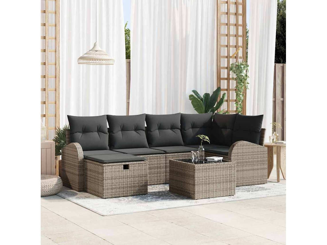 Vidaxl Conjunto De Sofá De Jardim 7 Unid. Cinzeto Vime Pe
