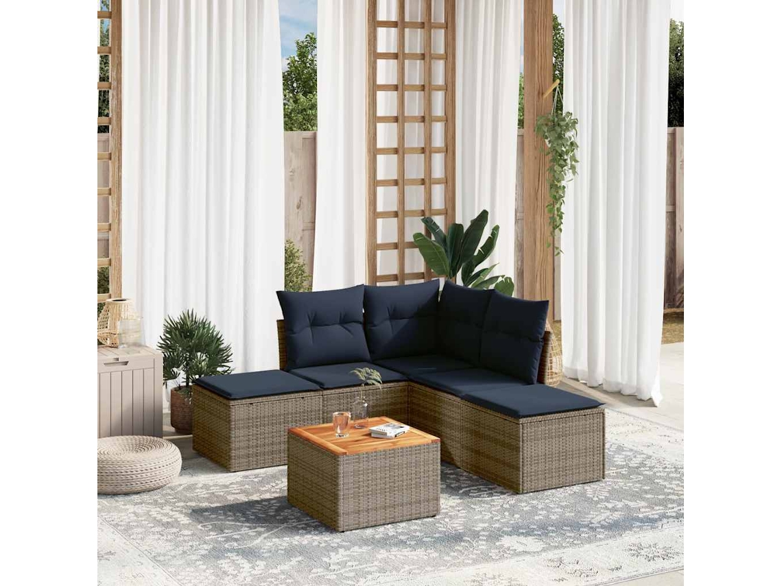 Vidaxl Conjunto De Sofá De Jardim Com 6 Peças E Almofadas Em Rattan Sintético Cinza