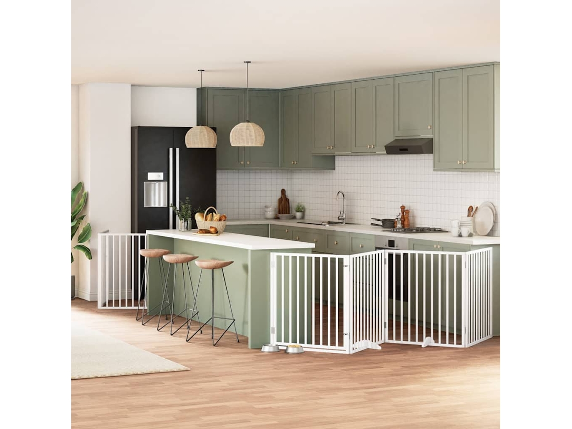 Vidaxl Portão P/ Cães Com Porta Dobrável 6 Painéis 480 Cm Álamo Branco