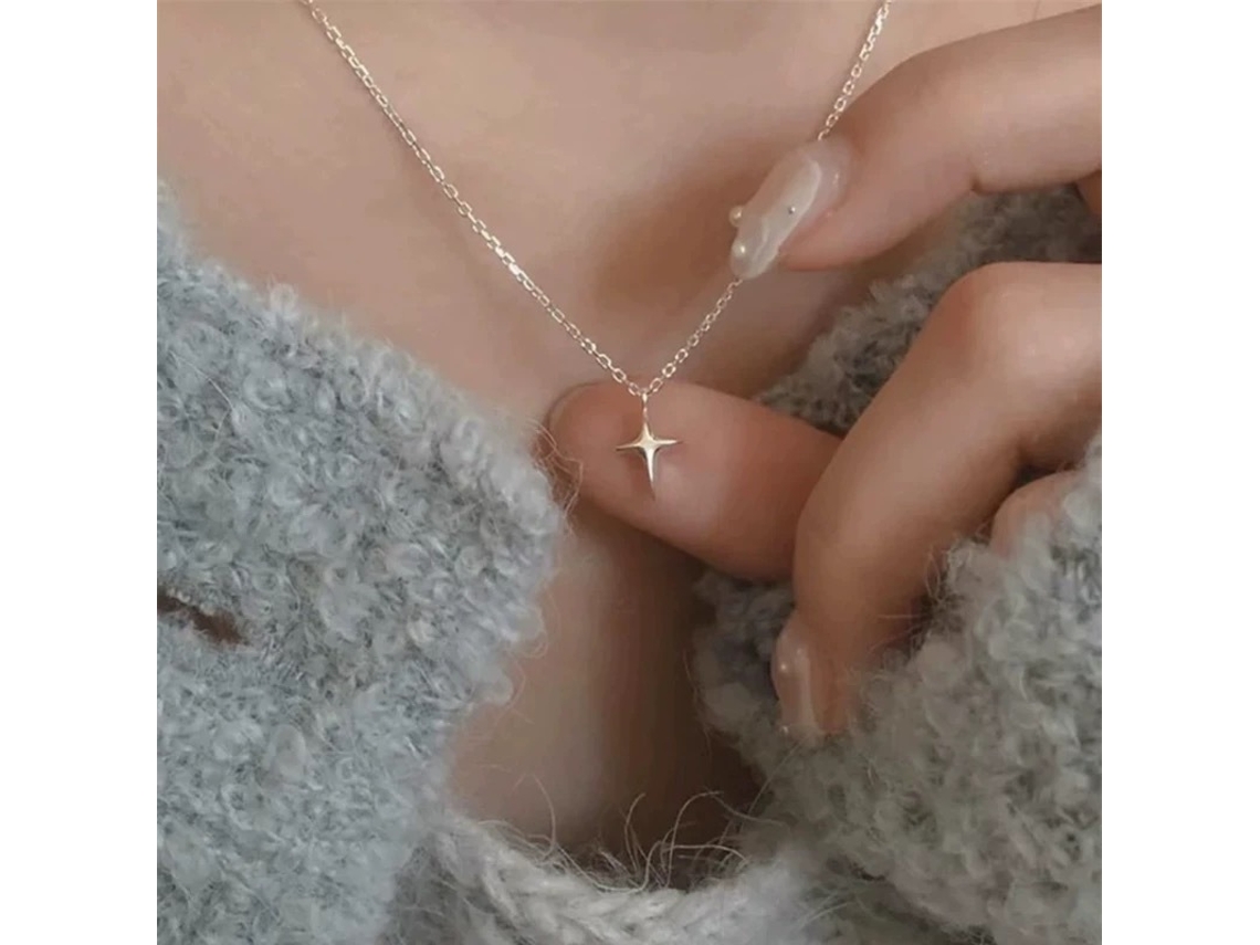 Colar com Pingente de Cruz em Forma de Estrela de Quatro Pontas, Polido e Simples, em Prata S925 , Estilo Coreano. MDUG (ouro Branco)