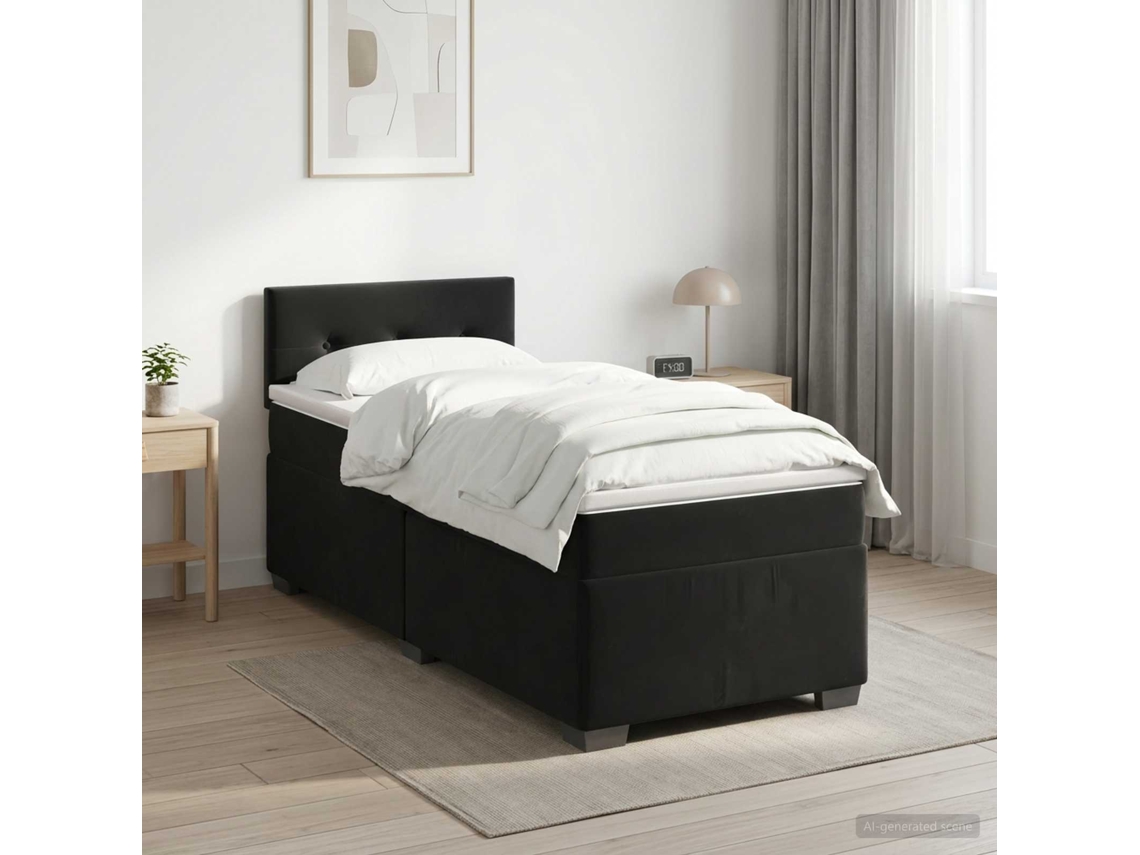Vidaxl Cama Box Spring Com Colchão Preto 90 X 200 Cm Veludo