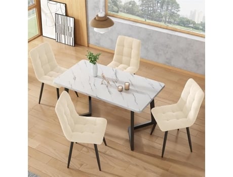 Cadeira De Sala De Jantar Dreammespace Conjunto De 4 Estofada Em Veludo Estrutura Em Metal Bege