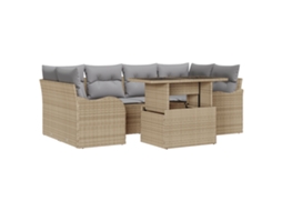 Conjunto 7 Conjunto De Sofá De Jardim Vidaxl Bege Vime Pe (234 X 122,5 X 85 Cm)