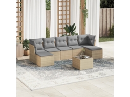 Vidaxl 8 Pcs Conjunto De Sofás P/ Jardim Com Almofadões Vime Pe Bege