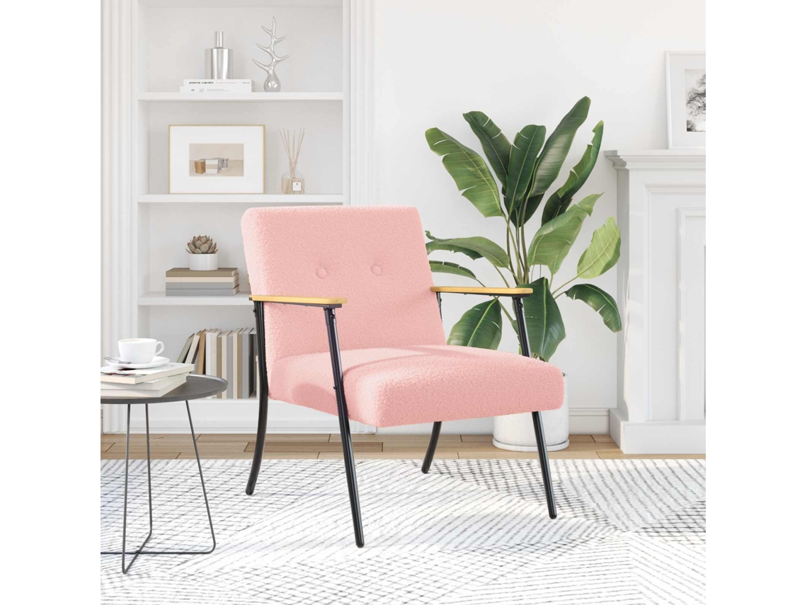 Vidaxl Poltrona Rosa Tecido Curly Semelhante À Lã