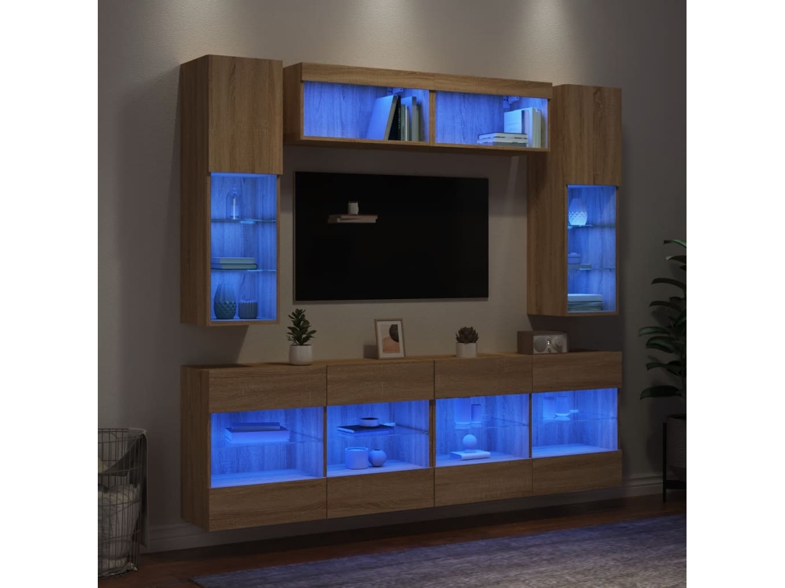 Vidaxl 6 Pcs Conj. Móveis de Parede P/ Tv C/ Luzes Led Carvalho Sonoma