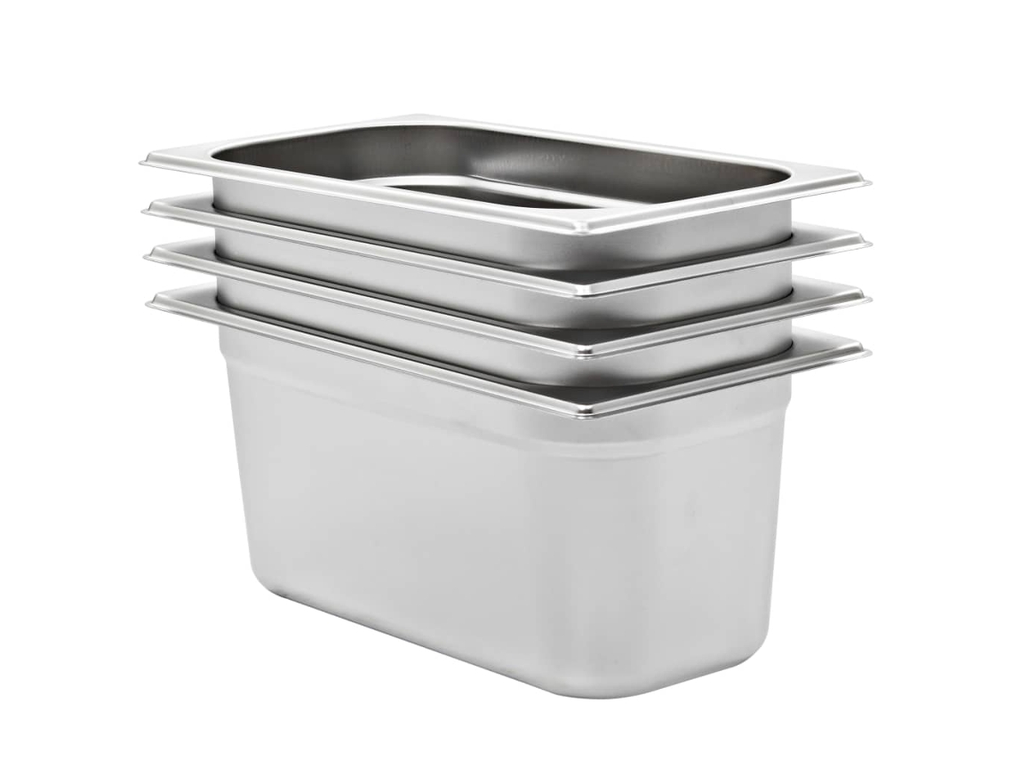 vidaXL Recipientes gastronorm 4 pcs GN 1/3 150 mm aço inoxidável
