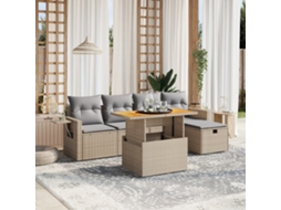 Vidaxl 6 Pcs Conjunto De Sofás P/ Jardim Com Almofadões Vime Pe Bege